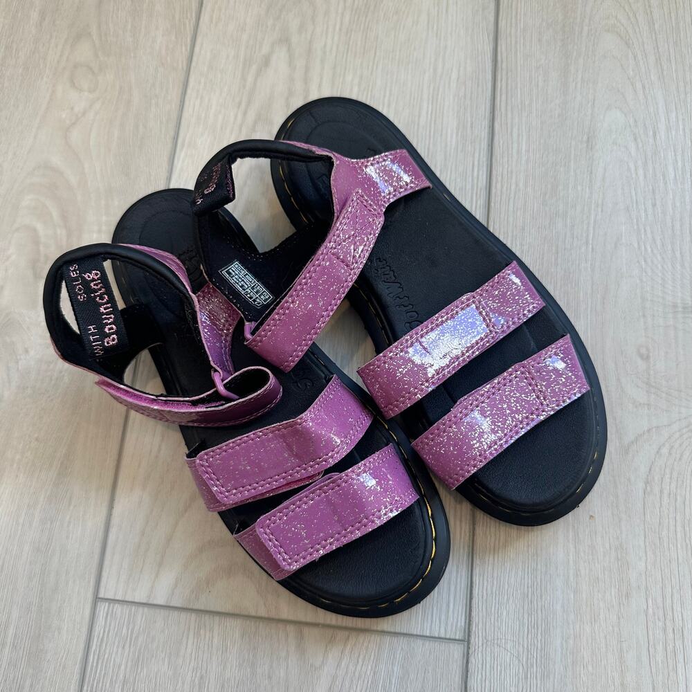 NWOT Dr. Martens Junior Klaire Cosmic Glitter pink riptape strappy sandals US 5